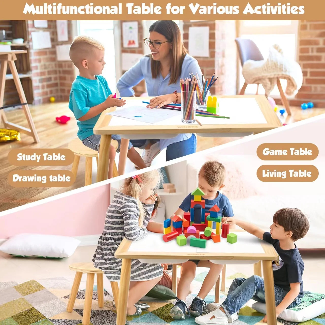 Wooden Kids Activity Table with Storage